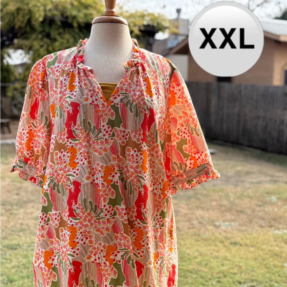 Floral Print Blouse - Red, Green, Pink